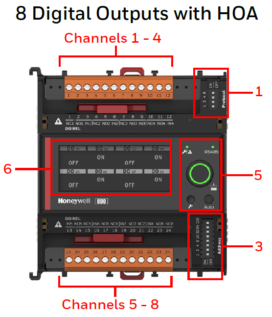  - Honeywell  IOD-8DOR-S-S - Module I/O 8DO avec HOA, affichage, relais C/O, communication série, bornes à vis – 2