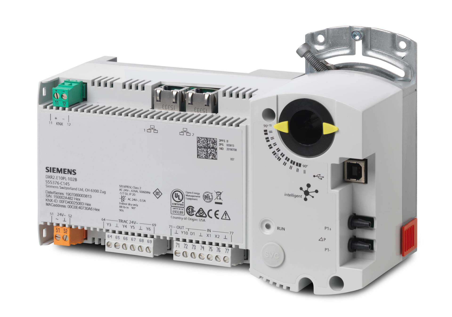  - Siemens  DXR2.E10PLX-102B - Régulateur terminal BACnet/IP 24V, PL-Link, 1 DI, 2 Ui, 1AO, 4DO, 60 dp