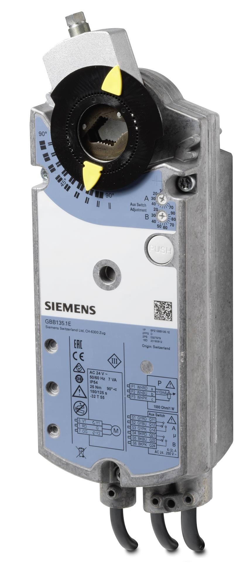 SERVOM. DE CLAPET D'AIR - Siemens GBB163.1E -  Servomoteur rotatif pour clapet d'air 25 Nm. AC 24V. 0...10V. avec point de départ
