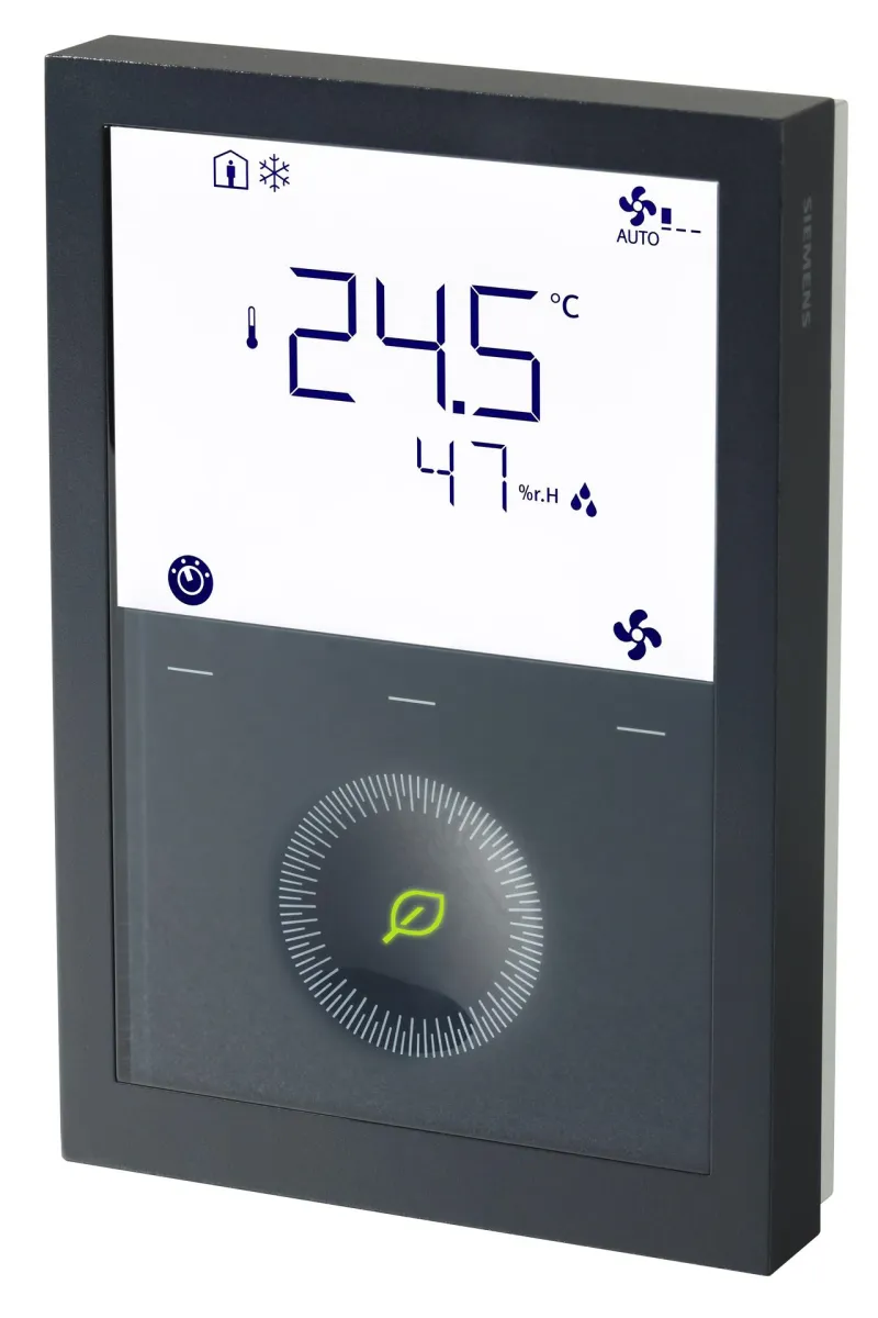 Siemens RDG260KN/BK - KNX communicating room thermostat. Modulating control outputs (0/10V DC) or On/Off; Fan (3-speed or 0/10V DC) or universal applications, black