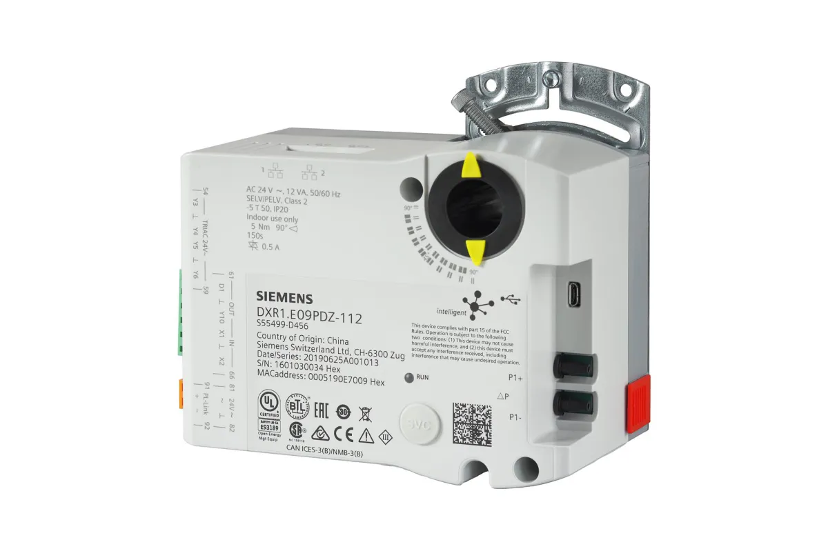 Siemens DXR1.E09PDZ-112 - Compact and configurable BACnet/IP terminal controller, 24 V, 2 UI, 1 AO, 4 triac, pressure sensor, VAV044