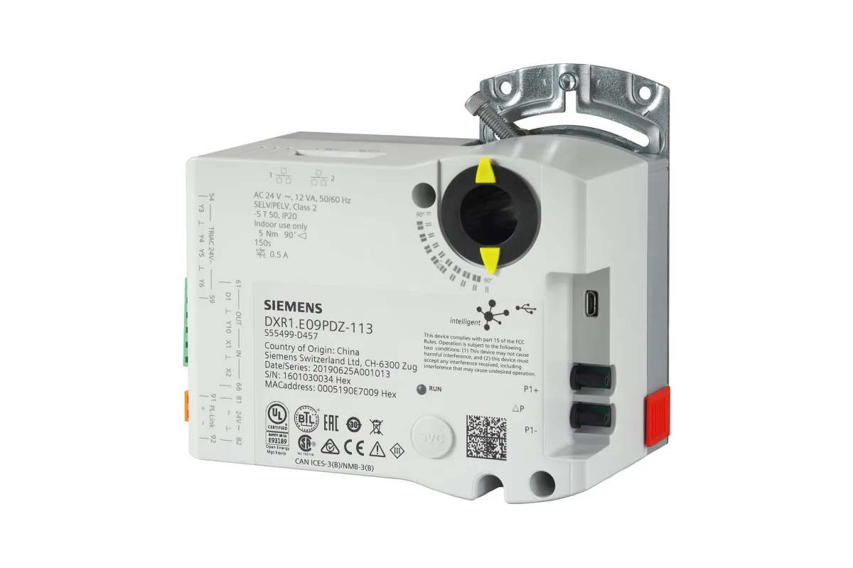 Siemens DXR1.E09PDZ-113 - Compact and configurable BACnet/IP terminal controller, 24 V, 2 UI, 1 AO, 4 triac, pressure sensor, FPB05