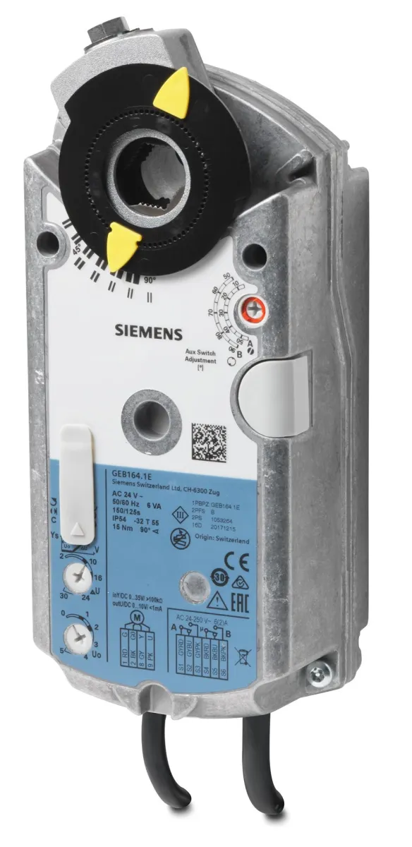Siemens GEB166.1E - Servomoteur rotatif pour clapet d'air 15 Nm AC 24V. DC 0...10V + 2 contacts auxiliaires