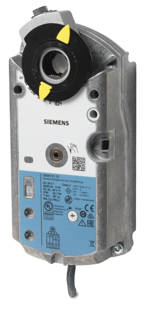 Siemens GMA126.1E - Servomoteur rotatif pour clapet d'air avec ressort de rappel 7 Nm. AC/DC 24V. 2-points. + 2 contacts