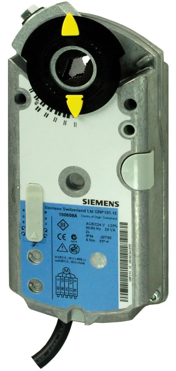 Siemens GNP191.1E - Servomoteur rotatif pour clapets d'air 24 V CA/CC. 6 Nm. 0(2)...10 V CC / 0(4)...20 mA. avec fonction de secours électronique